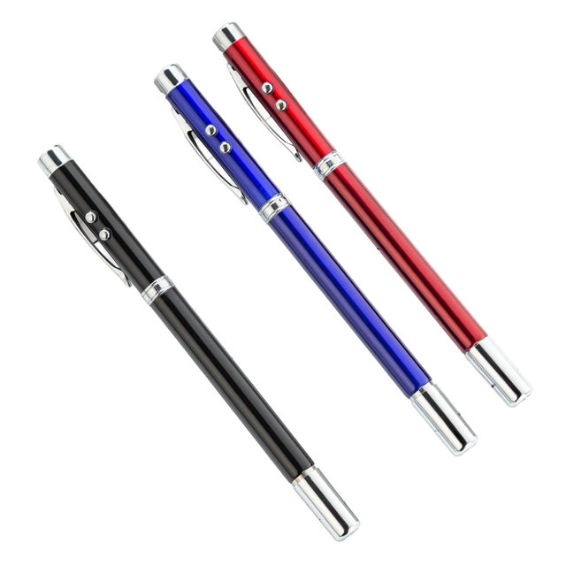 5 in 1 Retractable Telescopic Antenna Teaching Pointer LED Flashlight Ballpoint Pen with Magnet in a Metal Case Red
