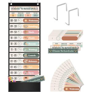 Tablero de Gestión del Tiempo Vertical de Tela para el Hogar y el Aula, con Horarios Diarios, para Preescolar hasta 6.º Grado, Negro - Product Image 1
