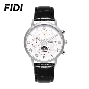Montre FIDI pour femme, squelette, phases de lune, chronographe, alarme, date, chiffres romains sur cadran blanc, bracelet en cuir, luxe CHARM - Product Image 1