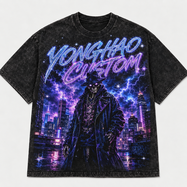 Y2K Cyberpunk Graphic T-shirt Men Vintage Acid Wash Oversized Heavyweight Custom Logo Streetwear T-shirt