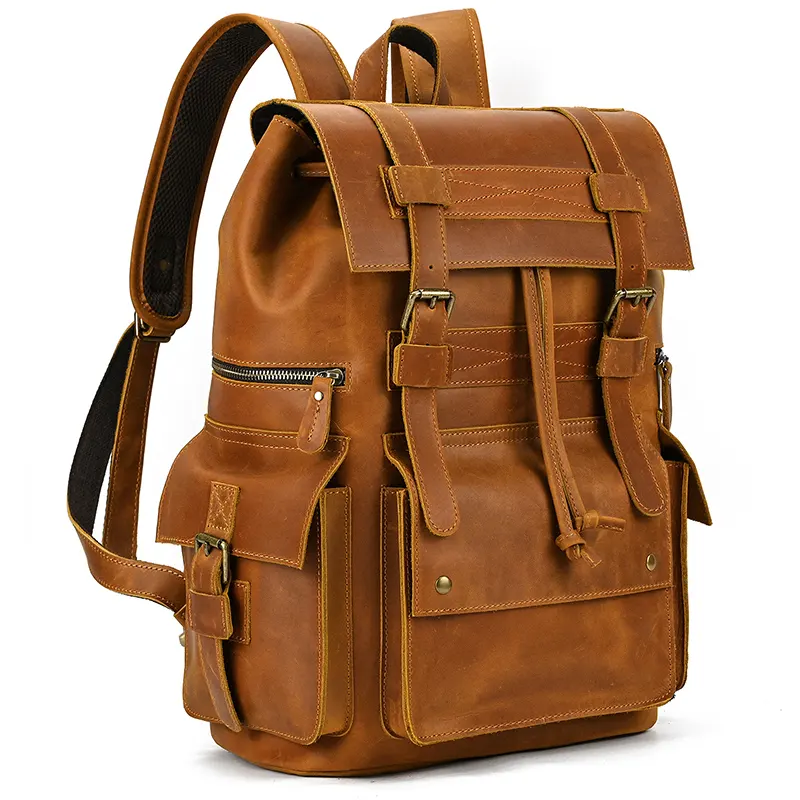 New Style Vintage Fashion Cowhide Male Bag Anti theft Men's Leather Backpack Men Travel Bag Laptop Bagpack For Male