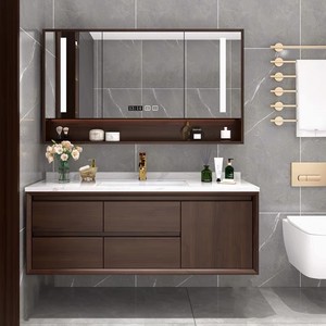 Luxurious Brown Bathroom Cabinet Smart <b>Mirror</b> Cabinet White Top Washbasin Suspended Cabinet Body - Product Image 2