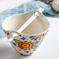 Ensemble de bols ronds en céramique émaillée écologiques à double poignée pour servir des fruits, des salades, des nouilles lors de fêtes, compatibles micro-ondes et lave-vaisselle