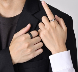 2024 mujeres hombres pareja anillos negro Acero inoxidable corazón circón anillos de boda para el Día de San Valentín <span class=keywords><strong>anillo</strong></span> de compromiso conjunto joyería - Product Image 3