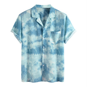 Venta caliente personalizada 100% poliéster manga corta Tie Dye hombres <span class=keywords><strong>camisa</strong></span> playa Casual camisas de talla grande camisas de hombre - Product Image 1