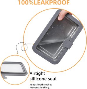 Boîte à lunch bento en acier inoxydable LIHONG pour adultes, récipient de stockage alimentaire anti-fuite, 42 oz/125 L, couvercle en verre, compatible micro-ondes et lave-vaisselle - Product Image 3
