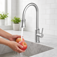 Robinet de cuisine classique gourmet en acier inoxydable 304 nickel brossé, rotation à 360 degrés, avec douchette extractible pour évier