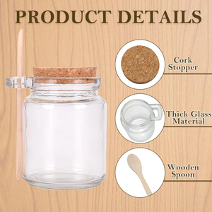 Botella Redonda de Vidrio para Condimentos de Cocina, 100ml 250ml, Recipientes para Almacenar Especias con Tapa de Madera y Cuchara de Madera - Product Image 3
