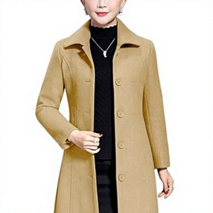Women's Eco-Friendly Lightweight Casual Long Polyester Turtleneck Collar Trench Coat Double Breasted Lapel Longline <b>Winter</b> - Product Image 1