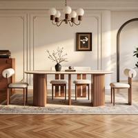Mittelalterlicher Windgeschnitzter Steinplatten-Esstisch-Set, Wandanliegender Halbrunder Insel-Schreibtisch aus Massivholz