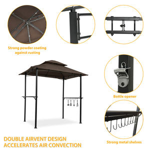 Gazebo de Acero de Dos Niveles para Exteriores Db, 8 x 5 Pies, Color Marrón, con Barra de Gancho, Mostradores y Protección para Parrilla BBQ - Product Image 3