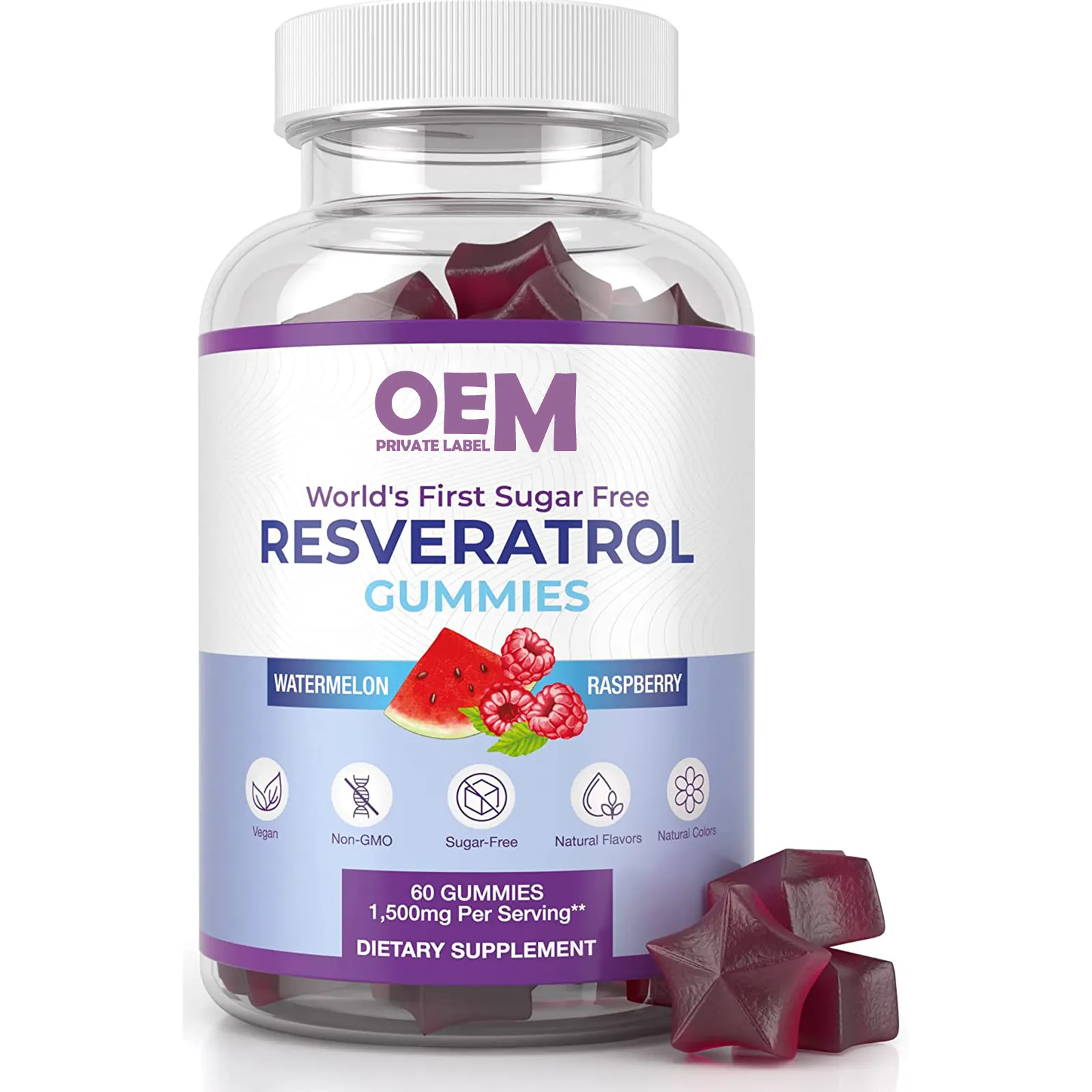 Nhãn hiệu riêng chất chống oxy hóa Resveratrol bổ sung Gummies đường miễn phí Resveratrol Gummies cho chống lão hóa miễn dịch và sức khỏe tim mạch