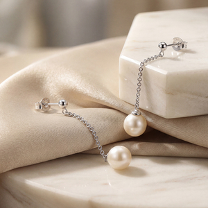 Pendientes de Perlas de Concha, Plata de Ley S925, Redondos, Blancos, Joyería para Mujer, Hipoalergénicos, Venta al por Mayor, Suministro a Granel - Product Image 5