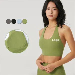 U profond licou cou Sexy recyclé dos nu sport Fitness Yoga soutien-gorge pour les femmes Logo personnalisé dos ouvert Gym Yoga hauts courts