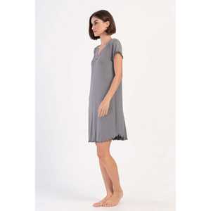 Women's Viscon V-Neck Lace Bib <b>Short</b> <b>Sleeve</b> Oval Tunic <b>Knit</b> <b>Tops</b> - Product Image 4
