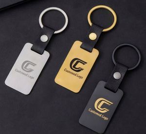 X926 Stainless Steel Hot Selling Blank Pu Leather Rectangle Keychain High Quality Customized Logo Metal <b>Key</b> <b>Chain</b> - Product Image 3