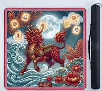 Tapis de Mahjong Antidérapant en Caoutchouc avec Imprimé Moderne de Luxe, Grues Rouges Traditionnelles, Ondes de Lotus et Nuages, Sac de Transport Portable