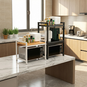 Étagère de rangement de cuisine extensible et écologique pour <span class=keywords><strong>micro</strong></span>-ondes, fruits et vaisselle, réglable et rétractable, double, pour comptoir - Product Image 6