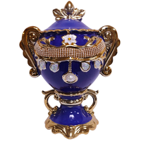 Pot en céramique jaune et or de luxe avec couvercle en strass floral doré, élégant récipient de rangement décoratif pour la maison, populaire en Espagne