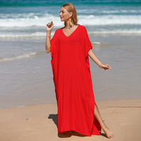 Robe longue ample bohème imprimée léopard, cache-maillot de plage, haut de bikini, 100% polyester