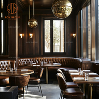 Ensemble de meubles de café-restaurant modernes, écologiques et durables, canapé en cuir courbé de couleur personnalisée, tables à manger en bois massif