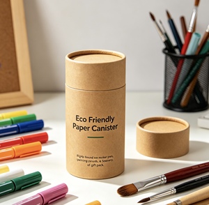 Boîte en papier écologique, tube en papier rigide rond pour stylo marqueur, pinceau, papeterie, coffret cadeau - Product Image 2