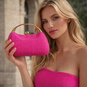 Elegant Woven Textured Crossbody <b>Clutch</b>, Gold Metal C-Frame Evening Bag,with Detachable Chain Strap for <b>Weddings</b> & Parties - Product Image 1