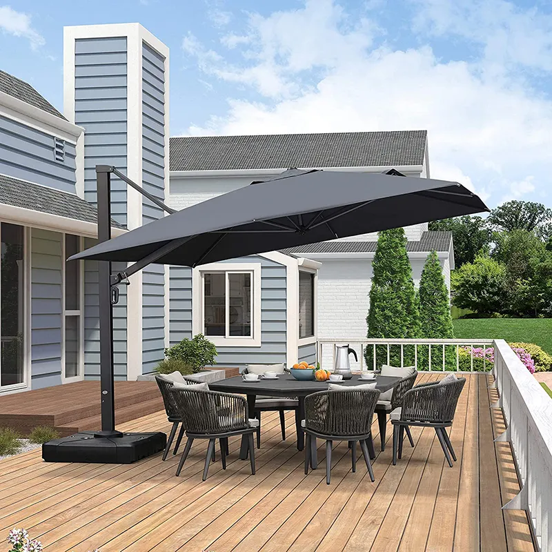 Garden Umbrella Black Waterproof Sunscreen Outdoor Sunshade Patio Umbrella With Skylight Outdoor Sun 8 Ribs Modern