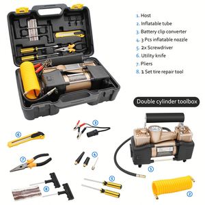 Compresseur d'air portable à double cylindre pour pneus - Pompe à air numérique pour véhicules lourds - Product Image 1