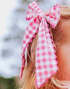 Custom Lange Staart Stof Stijl Pompom Trim Lange Staart Stof Strik Haar Clips Voor Meisjes - Product Image 6