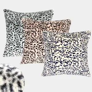 Sarung bantal Sofa bulu palsu motif macan tutul, penutup bantal lempar dekoratif bulu palsu nyaman pendek 18x18 inci