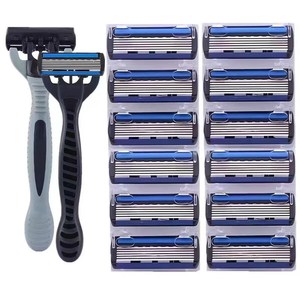 Manual <b>Razor</b> 6 Layer Stainless Steel Blades For Men Face Shaving Replacement <b>Heads</b> Black Handle - Product Image 5