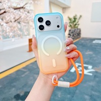 Coque de téléphone magnétique de luxe en acrylique dégradé avec dragonne pour iPhone 18 Pro/18 Pro Max
