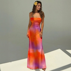 Vestido Midi Elegante con Cuello Cuadrado para Mujer, Casual, Sexy, Espalda Descubierta, Ajustado, para Fiesta, <span class=keywords><strong>Club</strong></span>, Estilo Y2K, Estampado Tie Dye, Vestido Largo <span class=keywords><strong>de</strong></span> Verano - Product Image 1