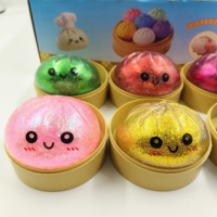Jouet Squishy Pailleté en Forme de Chignon avec Étui de Transport, Pack Surprise, Jouet à Presser Adorable pour Cadeaux d'Anniversaire, Fêtes et Articles de Fête