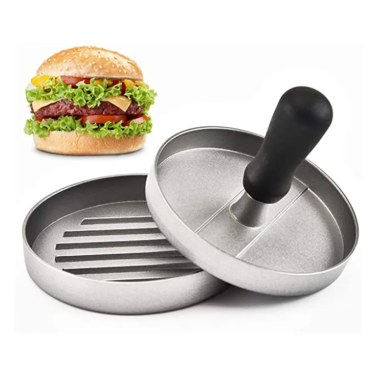 Anti-Verbrühungs-PP-Griff Aluminium Runde Hamburger presse Patty Maker Hamburger Press