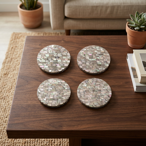 Posavasos redondos de nácar con diseño de concha natural, elegantes mantelillos antideslizantes para bebidas, para decoración del hogar y comedor. - Product Image 1