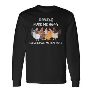 Les poulets me font du bien, les humains me font mal à la tête, t-shirt à manches longues, col rond, unisexe, pour adulte, amoureux de la ferme, chemise amusante - Product Image 2