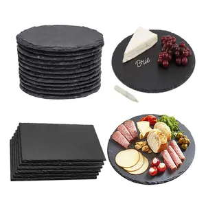 Custom Wholesale 20cm Natural Black Round Slate Cheese Board Slate Plates