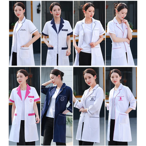 Camice Bianco da <span class=keywords><strong>Donna</strong></span> per Salone di Bellezza, Maniche Lunghe con Bordo Grigio, Medicina Tradizionale Cinese, Centro Benessere - Product Image 4