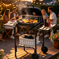 Barbecue Coréen Moderne Haut de Gamme en Acier, Émaillé Porcelaine, avec Chariot à Hauteur Réglable, Facilement Transportable, pour Fêtes au Charbon de Bois