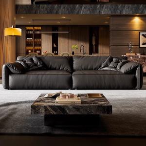 Juego de sofás de cuero genuino de primera calidad, muebles de sala de estar, sofá de cuero negro moderno y minimalista, sofá italiano de plumas para salón - Product Image 2