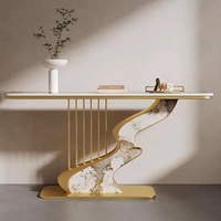 Table console moderne et légère de luxe Table de porche en métal Table de table en marbre ardoise d'entrée de salon