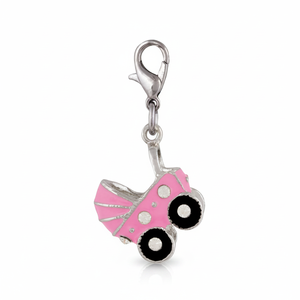 Ciondolo rosa a forma di passeggino con chiusura in argento per la creazione di gioielli e accessori - Product Image 2