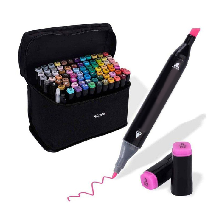 High Quality Fluent Writing 80 100 128 Colors Artist Alcohol Based Markers Dual Tip Permanent Marker Pens