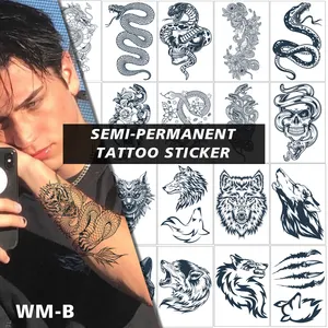 Arm Waterproof Tattoo Stick Half Arm Wolf Head Animal Pattern Lasting Tattoo Stickers Semi Permanent Tattoo Stickers