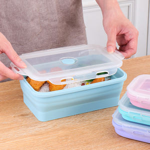 Juego de 4 cajas Bento de platino sin BPA, contenedor plegable de silicona <span class=keywords><strong>para</strong></span> almacenamiento de alimentos, fiambreras plegables portátiles <span class=keywords><strong>para</strong></span> el trabajo escolar - Product Image 5