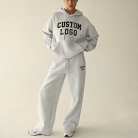 Ensemble survêtement molletonné décontracté pour femme avec logo personnalisé, comprenant un sweat à capuche oversize et un pantalon de jogging, tenue de détente deux pièces, vente en gros
