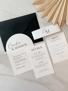 Plantilla de invitación de boda de arco minimalista moderno DIY conjunto imprimible en blanco y negro con Rsvp hecho de papel de alta calidad - Product Image 2