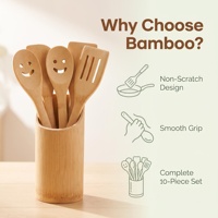 Lot de 10 ustensiles de cuisine en bambou naturel, résistants à la chaleur, spatule, lopette ajourée, cuillère à soupe, pour la maison et la cuisine - Vente en gros usine